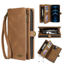 For Moto G Stylus 2021 Zipper Removable Leather Wallet Purse Phone Case Cover