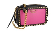 LUXURY PRADA SHOULDER BAG HANDBAG 1BH103 PINK/BLACK LEATHER NEW