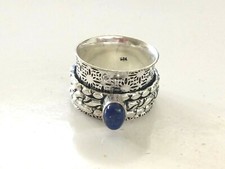 925 STERLING SILVER PLATED WIDE BAND LAPIS LAZULI SPINNER RING H43955 SIZE 8