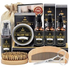 FULLLIGHT TECH Men's Beard GROWTH Kit, Sealed Oil, Wash, Balm, Brush, Comb, Book