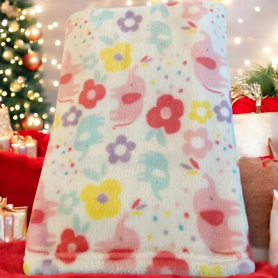 Dream Gro Baby Blanket Plush Elephants Flowers Pink Yellow White 30x30 