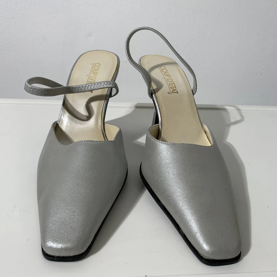 Coup d’etat Leather Mule Slide shoe vintage size 7M Silver - Image 3 of 4