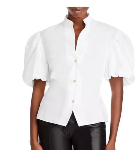 NWT Vince Draped Puff Sleeve Blouse Size 6 Cut Out Back Button Up Cotton