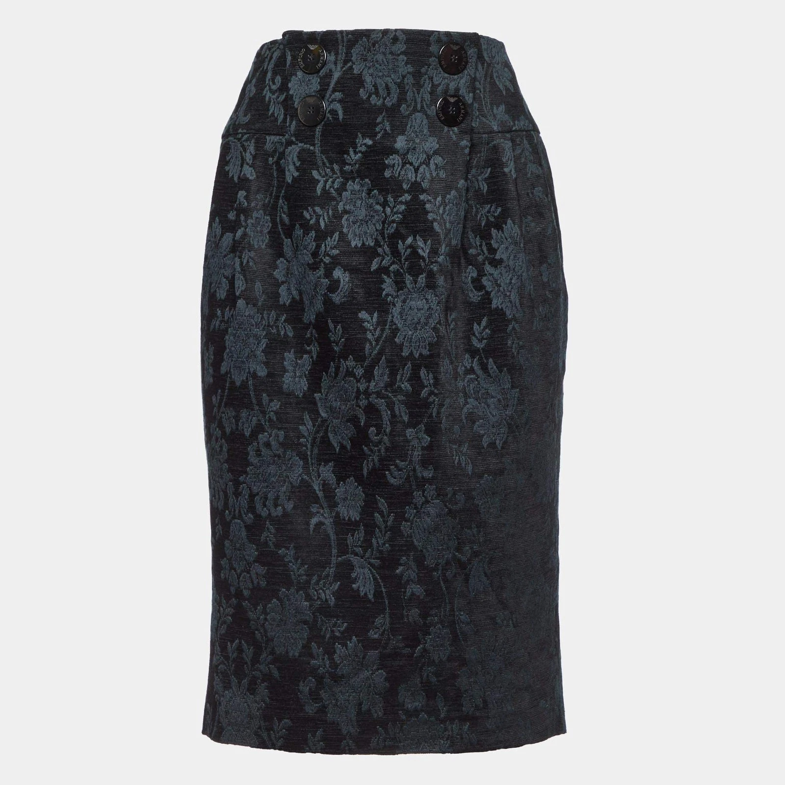 Emporio Armani Black Floral Jacquard Midi Skirt M