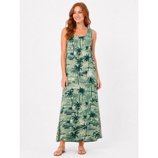 Weekend Clothes Line Green Tropical Palm Tree Rayon Maxi Dress M Tropical Beach
