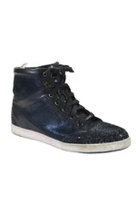 Jimmy Choo Womens Leather High Top Sneakers Black Blue Metallic Size 37.5 7.5