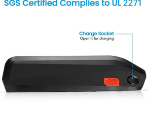 48V E-Bike Battery Pack Black w/ Charge Socket, SGS UL 2271 Certified -Charg/brk