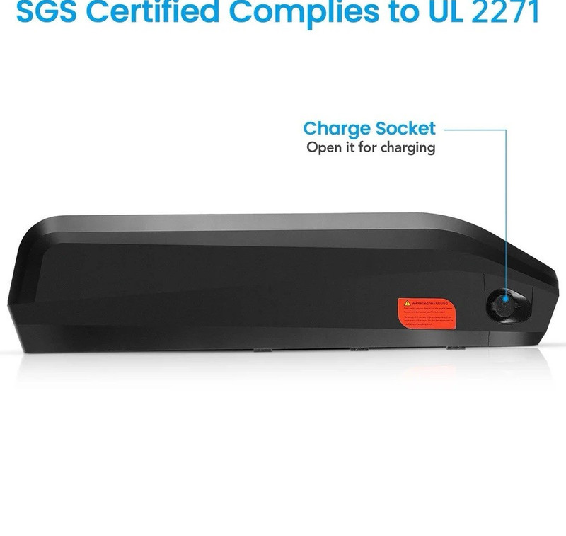 48V E-Bike Battery Pack Black w/ Charge Socket, SGS UL 2271 Certified -Charg/brk