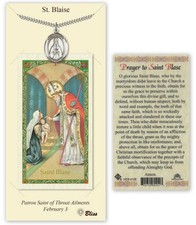Large Pewter Saint Blaise Pendant Necklace 24" Inch Chain  Prayer Card