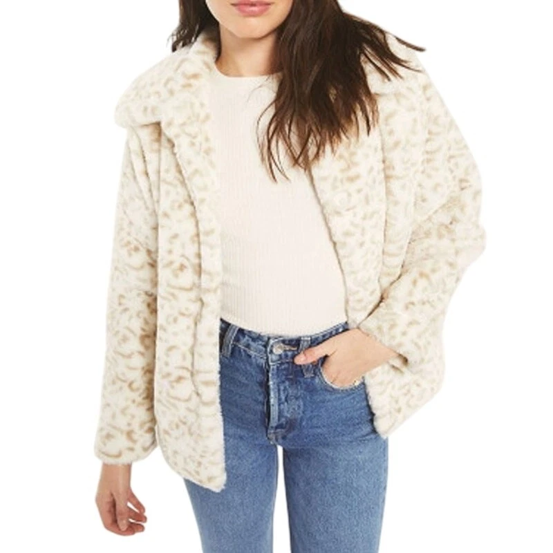 Z Supply Aster Snow Leopard Faux Fur Collared Button Up Coat Jacket White Tan XS
Opens in a new wind