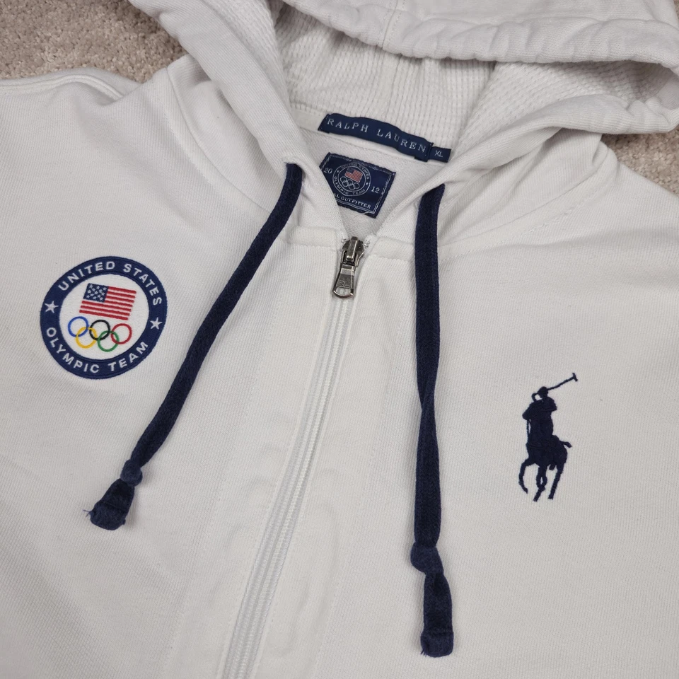 Ralph Lauren Sudadera con Capucha Para Hombres XL Blanca 2012 Equipo Olímpico de Estados Unidos Chaqueta Big Pony EE. UU. Foto 2 de 4