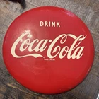 Vintage Allen Morrison 12” Button Painted Metal Sign 1960's DRINK COCA-COLA