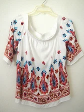 KAREN by KAREN KANE L White Multi Boho Embroidered SS Off Shoulder Blouse