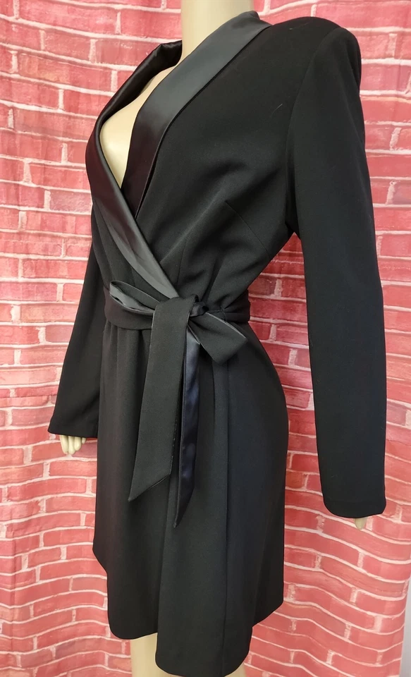Adrianna Papell, Party Office, Faux Wrap Black Size 14 Women's Belted Dress #6 - Image 2 of 4