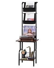 Uimoso 5 Tiers Record Player with LED Light & USB Ports Metal Vinyl Shelf Black