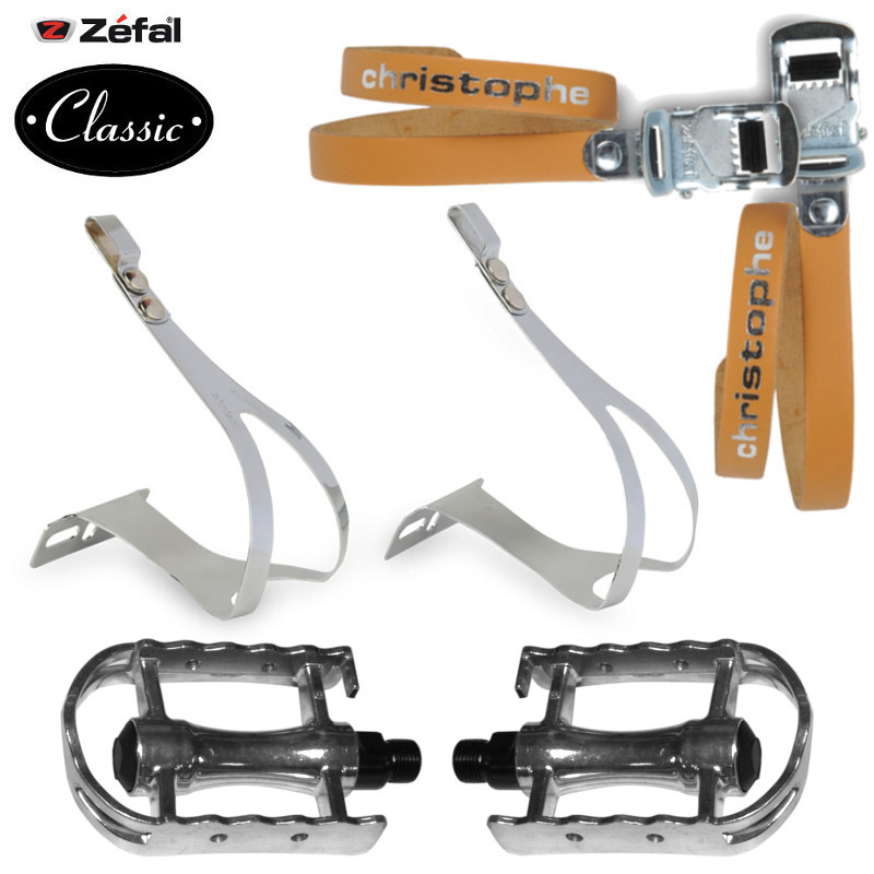 Cale-pieds CHRISTOPHE D'origine Pour Vélo Course Vintage - Sangle Cuir Bleu - Fabriqué En France