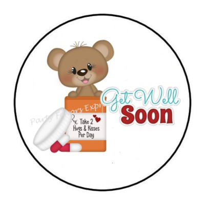 2cm 32xAufkleber Sticker Brief Post Get Well Soon Bear bunt Rund R1542