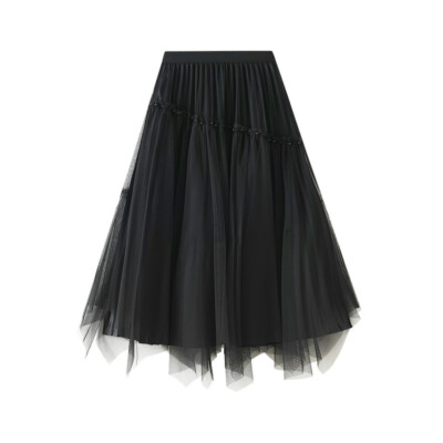 Women Fairy Tulle Causal Skirt Irregular Hem High Elastic Waist