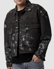 $395 Hudson Men's Brown Paint Splatter Crop Denim Trucker Jacket Size XL