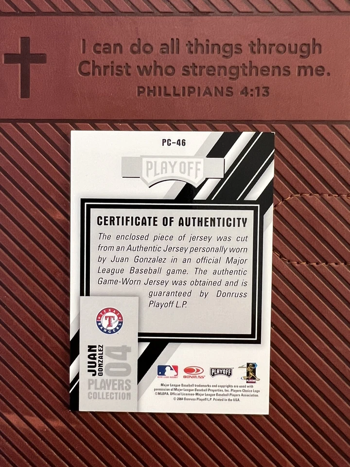 2004 Playoff Prestige Players Collection Juan Gonzalez Game Worn Jersey *NM-MT* - Image 3 of 3