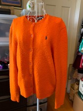 POLO RALPH LAUREN Bright Orange 100 Wool Cardigan Sweater - Size L