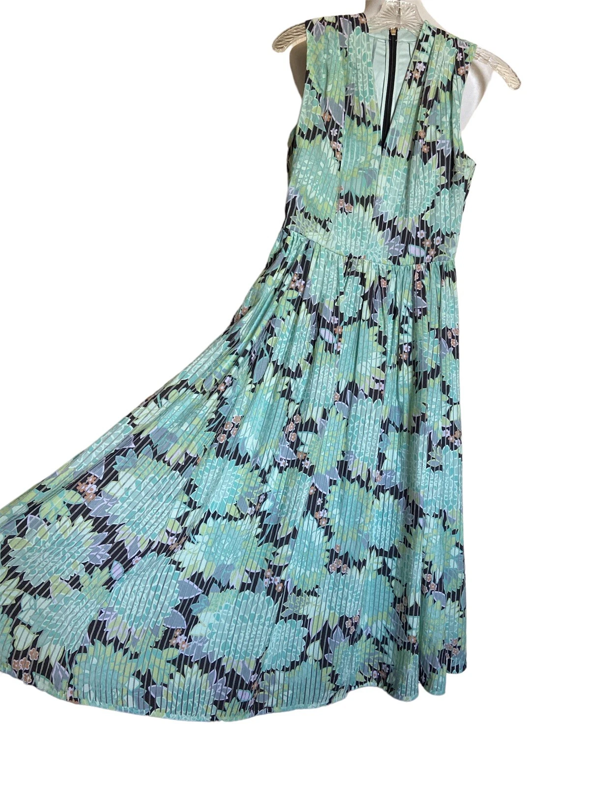 Abito midi Kate Spade verde dalia fiori burnout taglia 0 tasche gonna intera