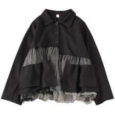 Damen Netz Patchwork Hemd Bluse Langärmelig Top Gothic Punk Chic Schwarz Spleiß