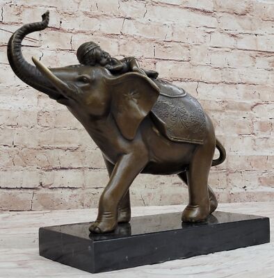 Barye Signed Bronze Statue: Indian Boy Sleeping on Elephant  Fine Art Figurine C