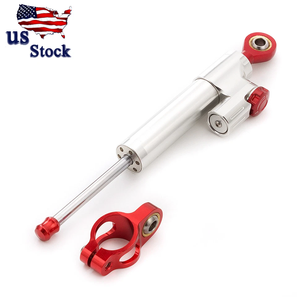 Рулевой амортизатор с ЧПУ для мотоцикла серебристый и красный стабилизатор регулируемый контроль безопасности сделано в США - Изображение 3 из 4