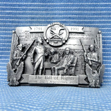 US Bill Of Rights 200 Year Commemorative Belt Buckle 1791 1991 Vtg NRA  .CPA549