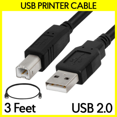 USB Printer Cable 3 FT USB 2.0 Type A to Type B Cord Epson Xerox Canon Samsung