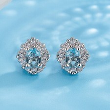 925 Sterling Silver Halo Full CZ Gems Rhombus Stud Earrings Women Girls Gift UK