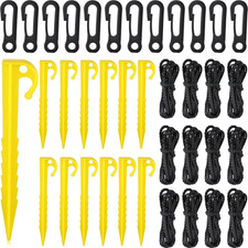 12 Pack Plastic Stakes Tethers Hooks Set Tent Inflatable Tie Down Kit