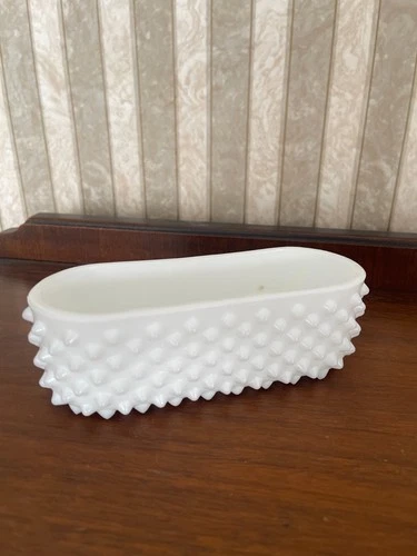 Fenton Hobnail Butter Dish Milk Glass Covered Serving Set Scalloped Edge Vintage