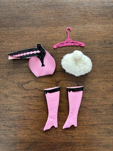 Vintage Barbie Lamb ‘n Leather Pink Boots Purse Hat & Hanger Clothing Accessory