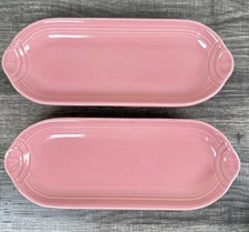 Set Of 2 FIESTA WARE Rose Pink Relish Tray Corn On Cob Utility Dish 9.5" X 3.5"