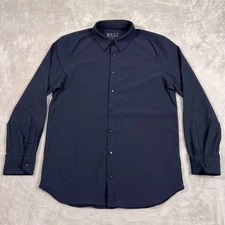 BYLT Shirt Mens Medium Navy Blue Button Up Long Sleeve Textured Premium Basics