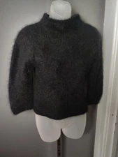 MODA INTERNATIONAL Mock Neck Black  WOOL RABBIT HAIR Sweater