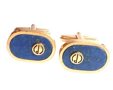 Dunhill Cufflinks Gold Plated Blue Lapiz Lazuli Oval Mens Vintage Gift Boxed