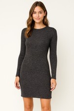 Charcoal Knit Sweater Dress Long Sleeve Cozy Stretch | Forever 21 Size L NWT