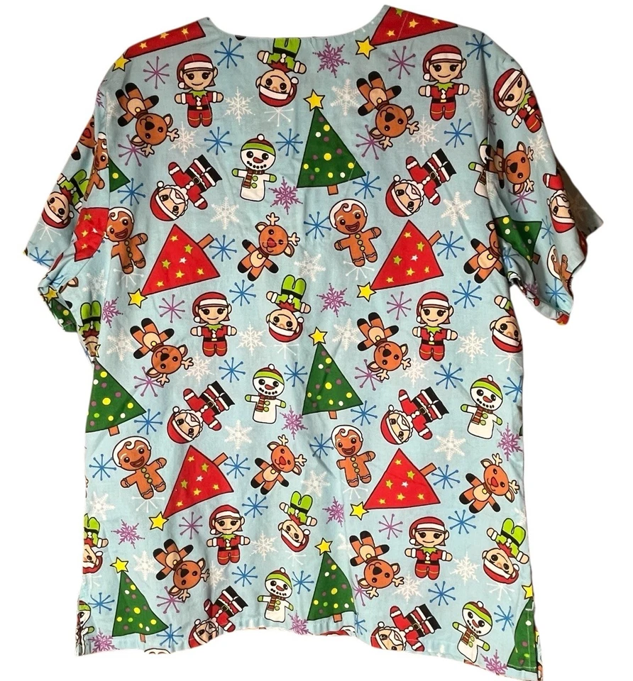 Scrub Company Рождественский Скраб Топ XL Деревья Олень Снеговик Эльф Хлопковая Смесь - Изображение 2 из 4