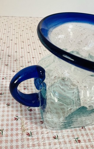 Set cremiera e zucchero messicano blu cobalto bordo bolla vetro soffiato a mano ~ vinaigrette - Foto 12 di 24