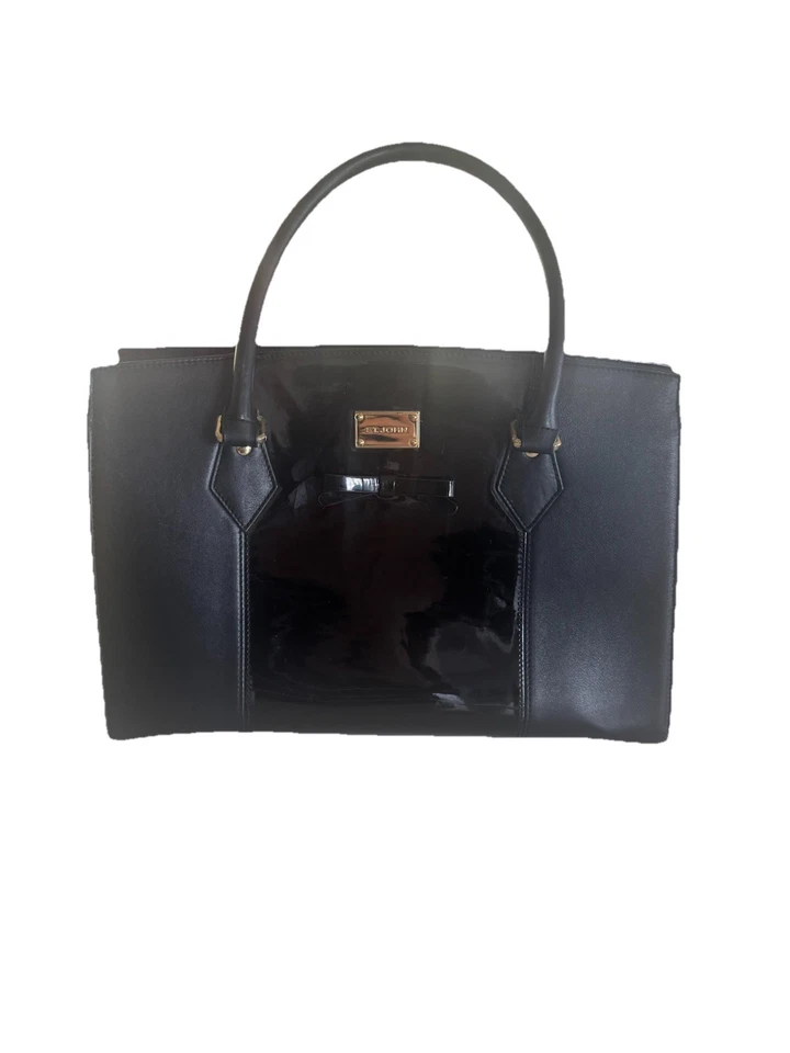 Bolso de Mano St. John Negro Charol Herrajes Dorados Arco Acento 15x10x5 Foto 4 de 4