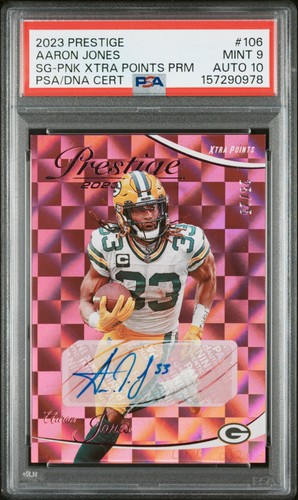 2023 PANINI PRESTIGE PINK XTRA POINTS PREMIUM #106 AARON JONES PSA 9 AUTO 10