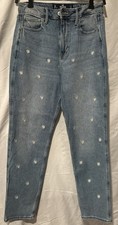 Hollister Ultra High Rise Mom Jean Women 26 Medium Wash Floral Embroidery Summer