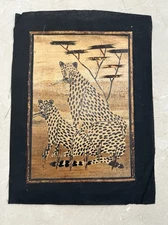 3 Banana  leaf paintings Art Hand Made Set Leopard Family Safari Animal