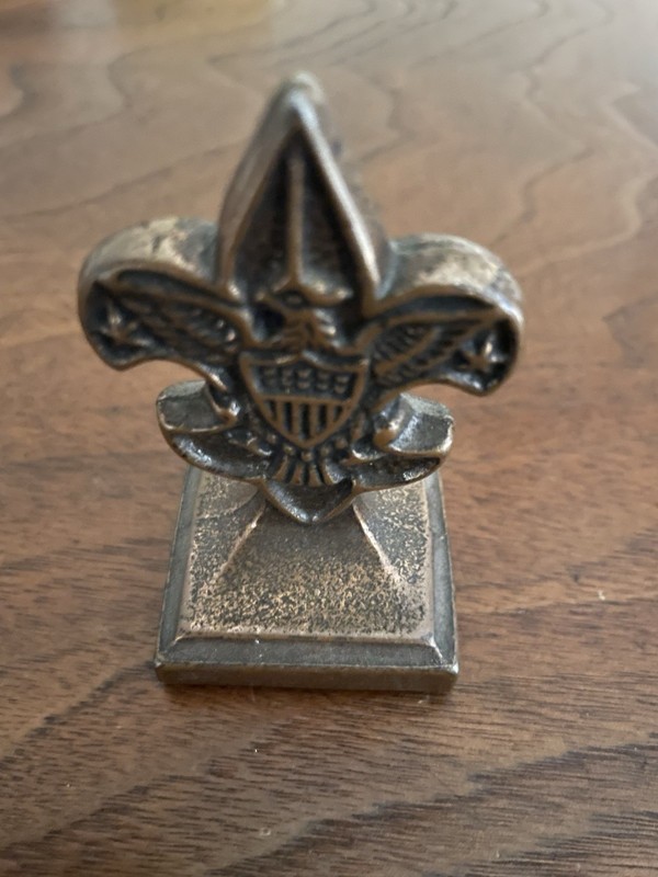 Vintage Boy Scouts of America Fleur De Lis Brass Paperweight