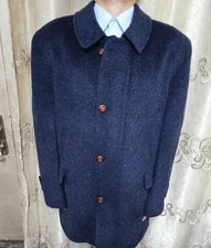 Vintage Wool Alpaca Mohair classic royal blue Italian over coat jacket 50L