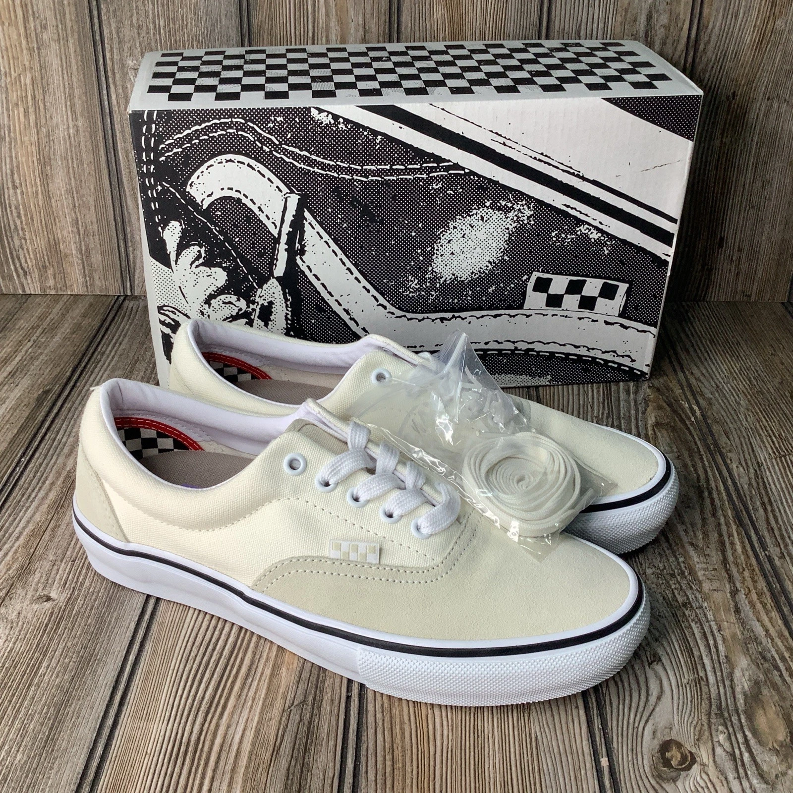 Sneakers basse casual Vans uomo Popcush skate epoca osso bianco taglia 8 US NUOVE