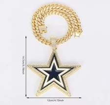 Dallas Cowboys Gem Chain Gold Silver Star Pendant Iced Out Cuban Necklace 2 Size